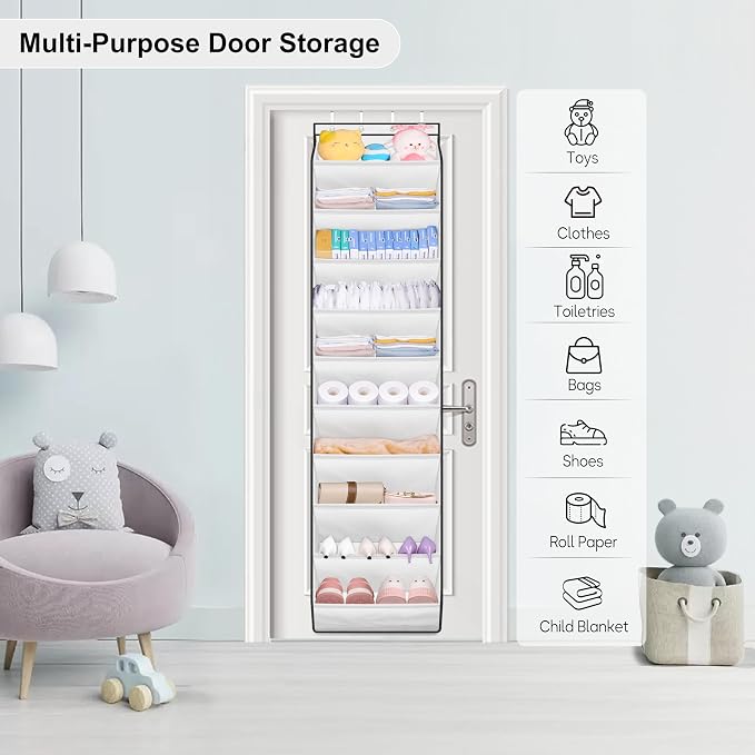 SLEEPING LAMB Over The Door Shoe Organizer for Closet with Large Deep Pockets, Narrow Shoe Rack for Door Hanging Boots Storage, White - Image 7