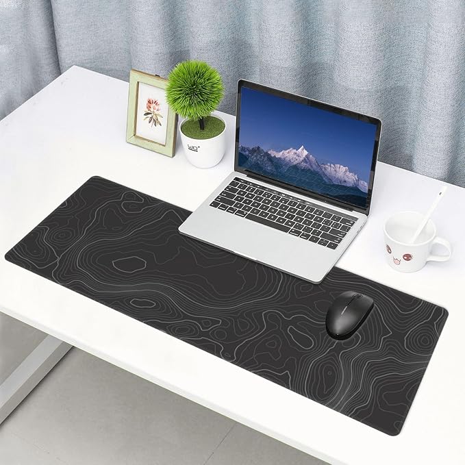Topographic Contour Extended Big Mouse Pad Large,Gaming Mouse Pad Desk Pad,31.5×11.8 Inch Long Computer Keyboard Mouse Mat Mousepad with 3mm Non-Slip Base and Stitched Edge for Gaming and Office - Image 6