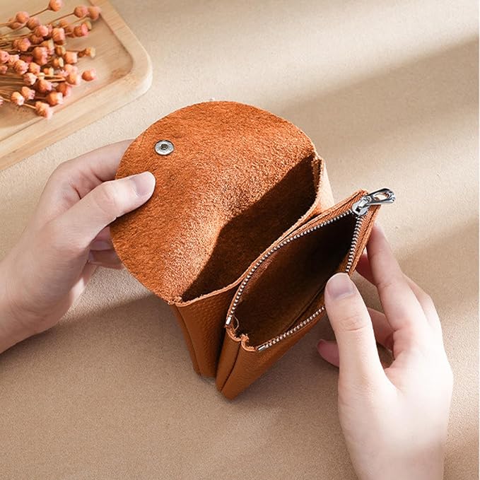 Genuine Leather Mini Change Wallet, Multifunction Zipper Pocket Key Credit Card Headset Lipstick Organizer (Red) - Image 4