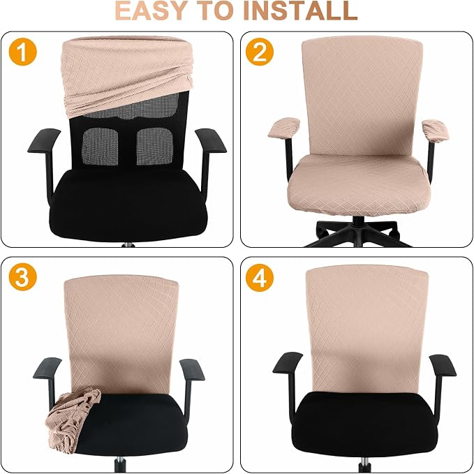Tallew 4 Pcs Office Chair Covers Set Computer Universal Protective Stretchable Chair Seat Covers Desk Armrest Slipcovers Pads Office Cushion Backrest for Rotating(Camel) - Image 6
