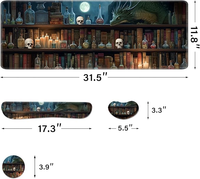 Desk Pad and Keyboard Wrist Rest, Large Mouse Pad + Keyboard Pad+Mouse Wrist Support, Non-Slip Desk Mat Protector for Office, Home 31.5×11.8 Inches Gothic Skull - Image 2