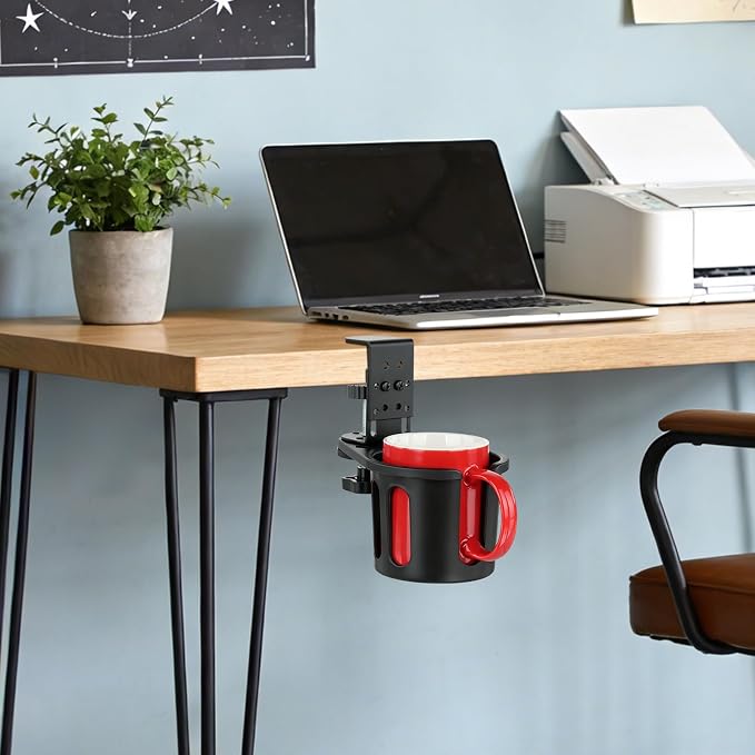 Desk Cup Holder Clamp, Rotatable Clip On Table Cup Holder - Image 9