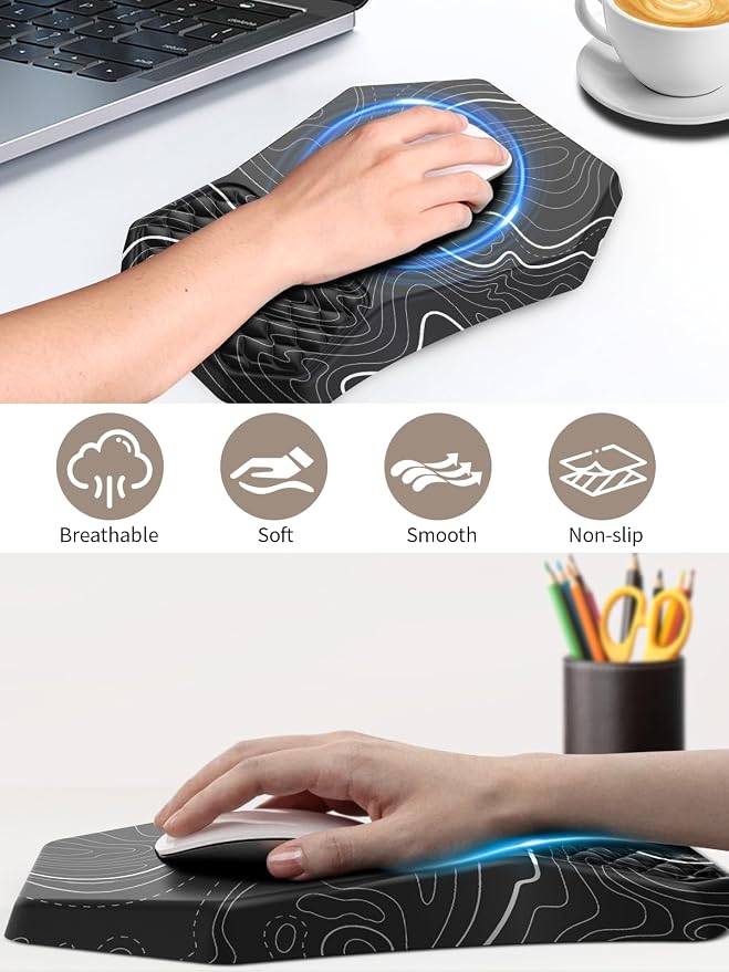 3-in-1 Ergonomic Keyboard Stand with Wrist Rest & Mouse Pad Set,Topographic | Comfy Keyboard Riser Holder Soft Mousepad with Massage Design, Memory Foam and Non-Slip PU Base for Pain Relief - Image 5