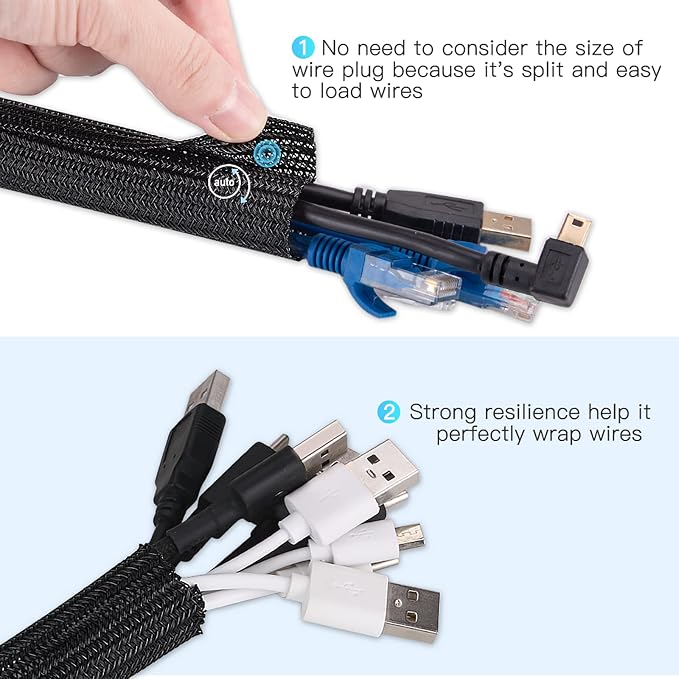 AGPTEK Cable Sleeve, 25ft - 4/5 inch Cable Management Cord Hider, Black - Image 3