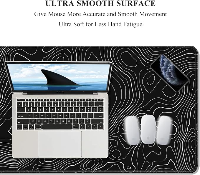 Auhoahsil Large Mouse Pad, XXL Desk Pad, Extened Mousepad 31.5" x 11.8", Non-Slip Rubber Base, Stitched Edges, Superior Surface, Gaming Keyboard Mat, Waterproof Desk Pad, Black Contour - Image 3