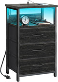 Fixwal Night Stand with 3 Fabric Drawers, Nightstand with Charging Station by Fixwal