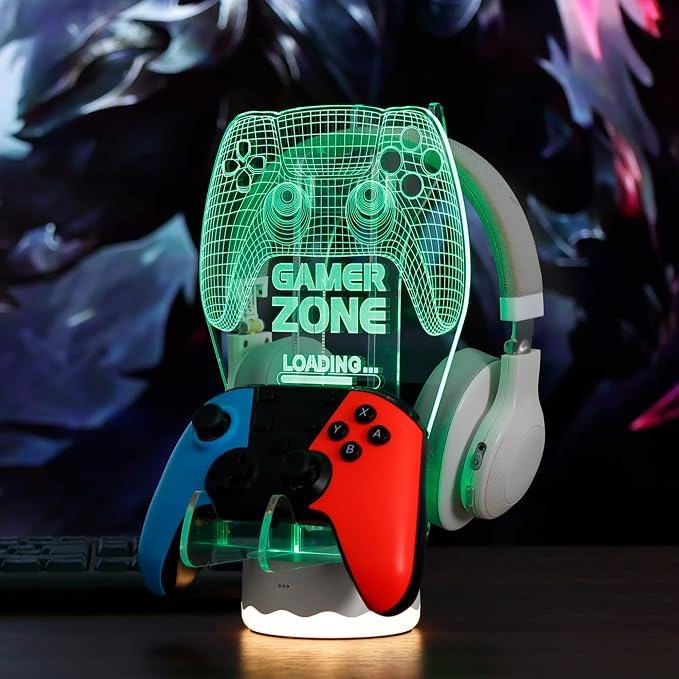 YuanDian Light up Headphone Controller Holder, 16 Colors 3D LED Lights Gamepad Headset Stand, Game Controller Hanger for All Universal Gaming PC Accessories by YuanDian