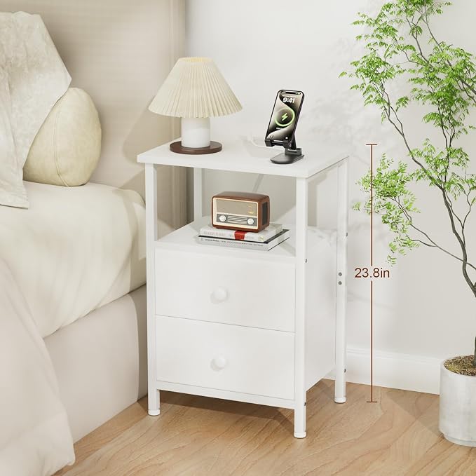 LOAKEKEL Night Stand, Small Nightstand with Charging Station - Image 3