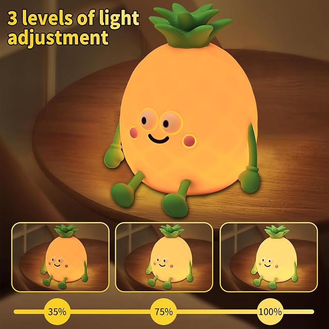 Pineapple Night Light,USB Rechargeable Touch Control Lamp with 7-Color RGB & 30-Min Timer, 3-Level Dimmable Anti-Blue Light Bedside Lamp for Kids Adults Home Party Camping - Image 4