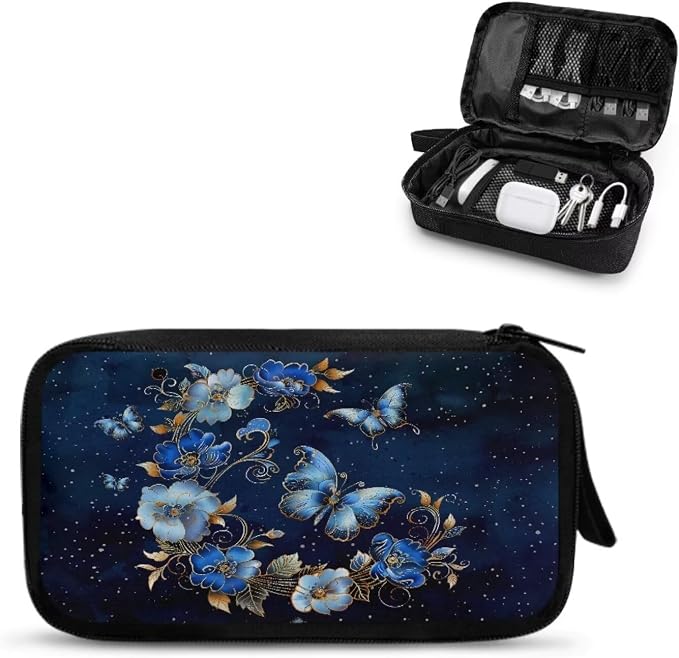 Floral Moon Butterfly Print Electronics Organizer, Travel Cable Organizer Bag, Portable Cord & Charger Storage, Compact Tech Bag & Case by Unknown