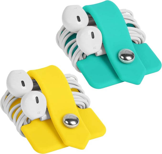 Cord Organizer Tangle-Free Earphone Organizer Headphone Earphone Cable Organizer Cord Wrap Winder Earbuds Wrap Winder Cord Manager Cable Winder(Blue&Yellow, Set of 2) by ELFRhino