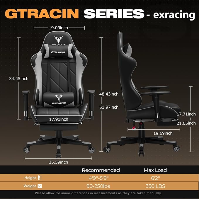 Gaming Chair with Footrest, Ergonomic High-Back PU Leather Computer Chair with 3D Adjustable Armrests, Headrest and Lumbar Support, Office Desk Chair with Diamond Stitching for Adults & Teen - Image 2