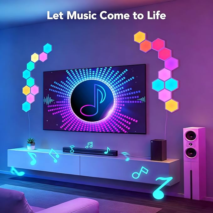 NIUCOO 20 Pack Hexagon LED Light Wall Panels – RGB Smart Gaming Light with App, Remote and Music Sync, Modular Gaming Wall Decor for Bedroom, Game and Living Room - Image 7
