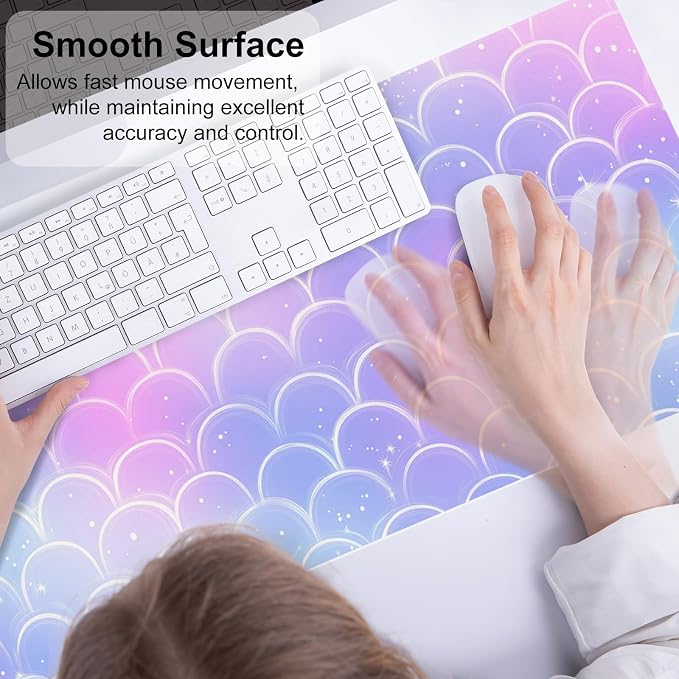 QiyI PU Leather Large Mouse Pad, Office Decor, 31.5" x 11.8", Mermaid Scale | Desk Décor Accessories, Extended Size, Waterproof & Easy to Clean, Smooth Surface, Non Slip Desk Organization - Image 4
