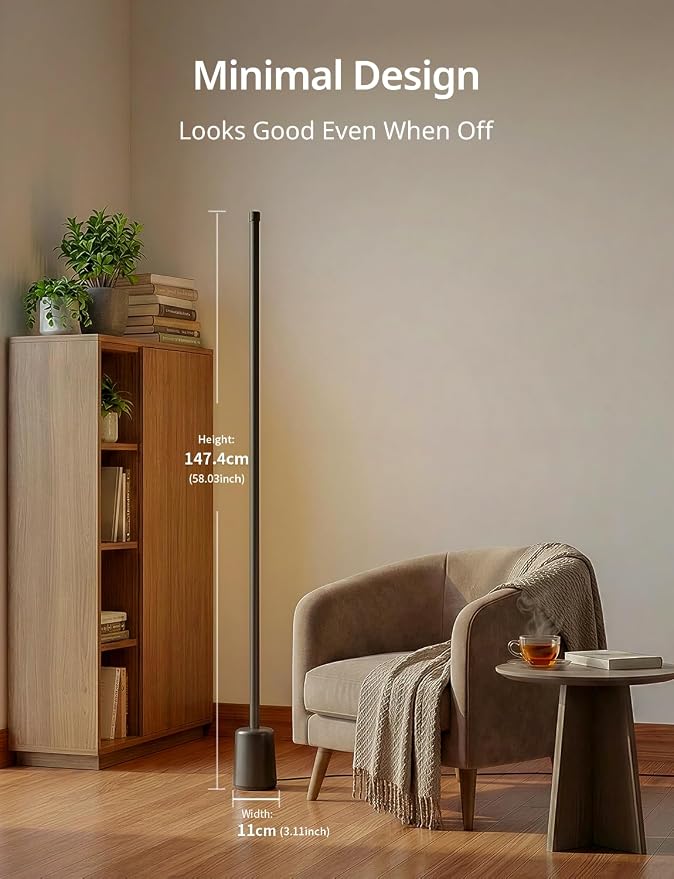 Ailofy Corner Floor Lamp, 1500lm RGBW LED Lamp, Alexa & Google Assistant Compatible, 16 Million DIY Colors, Music Sync, App Control, Modern Smart Floor Lamp for Living Room, Bedroom, Black - Image 7