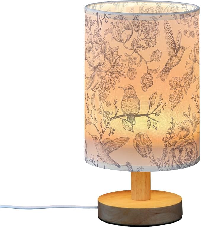 Bedside Table Lamp Vintage Birds Flowers Florals Nightstand Lamp with Wood Desk Lamps for Bedroom Living Room Nursery Office Home Decor - Image 2