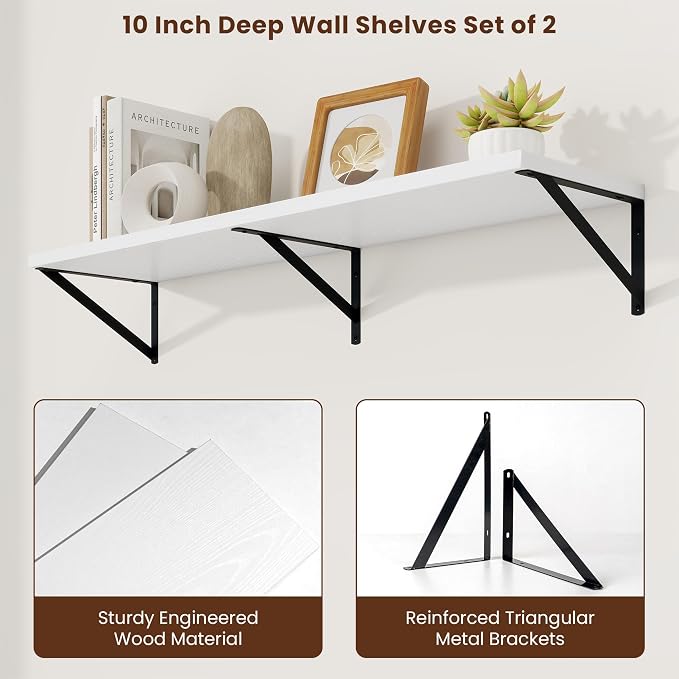 Axeman Deep Floating Shelves, 40'' x 10'' White Wall Shelves Set of 2 - Image 5