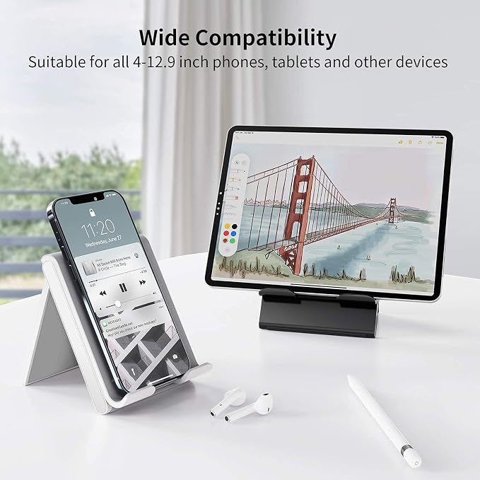 SAIJI Adjustable Tablet Stand Holder Portable Foldable Desktop Stand Dock Compatible for iPad, iPhone, Nintendo Switch, Samsung Galaxy and Kindle Fire Tablets – Gray - Image 6
