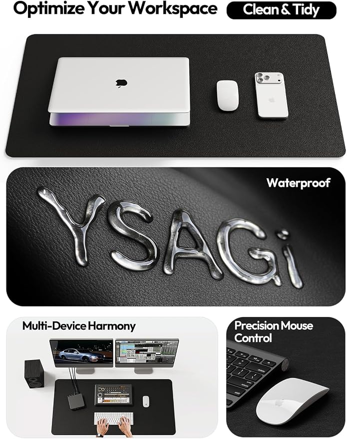 YSAGi Leather Desk Protector, Office Mat, Large Mouse Mat, Non-Slip PU Leather Blotter, Laptop Desk Mat, Waterproof Writing Pad for Office and Home (Black, 31.5" x 15.8") - Image 8