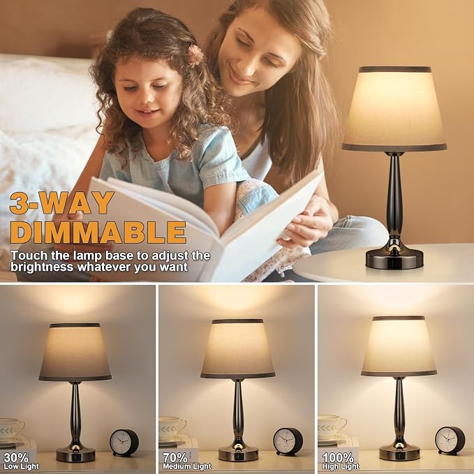 Kakanuo Touch Table Lamp for Bedroom Set, Small Bedside Lamps Set of 2 with USB C Charging Port, 3 Way Dimmable Touch Control Nightstand Lamps, LED Bulb Included - Image 2