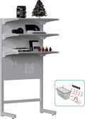 JWX DDB Standing Pegboard Shelf Unit, 30'' White Home Office shlef cabinets with Metal Pegboard and 15 Pieces Organizer Tool Holders by JWX