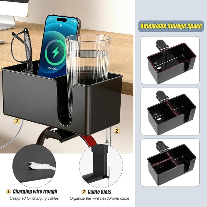 Desk Cup Holder Clamp, Clip On Drink Holder with Rotating Headphone Hanger - Image 5