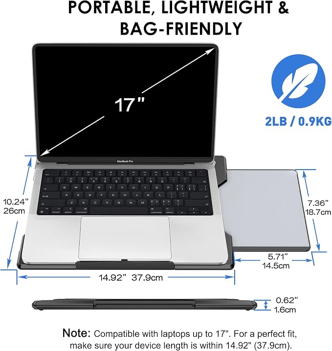 Laptop Lap Desk for Bed & Couch, Portable Laptop Lap Pad with Retractable Left/Right Mouse Pad, Stable & Comfortable Lap Tray for Sofa, Travel, Writing & Home Office - Image 5