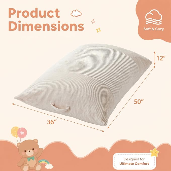 HUGHEAVEN Comfy 3-in-1 Kids Bean Bag Chair, Removable Cover Floor Chair | Convertible chair folds from bean bag to lounger. High-density foam floor couch & sofa, perfect for gaming or reading nook. - Image 2