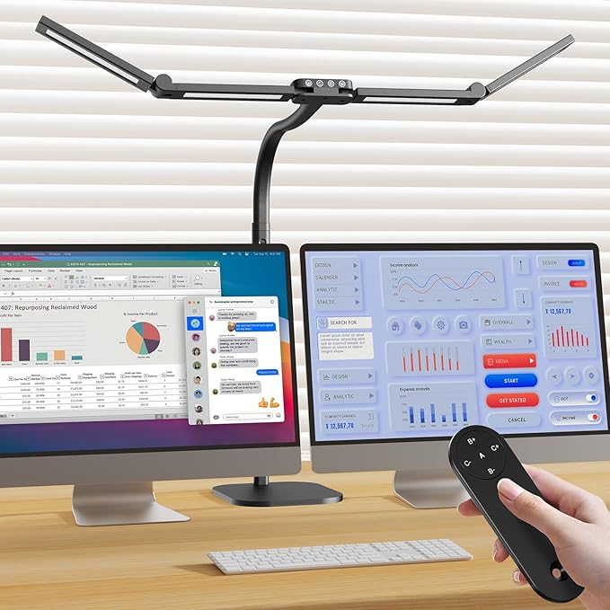 Omorepa 4 Light Bar Design Goose-Neck Desk Lamp with Base,24W Bright Led Tall Overhead Desk Light for Home Office,Eye Care Reading Table Light for Desktop Working,Drafting,Reading by Omorepa