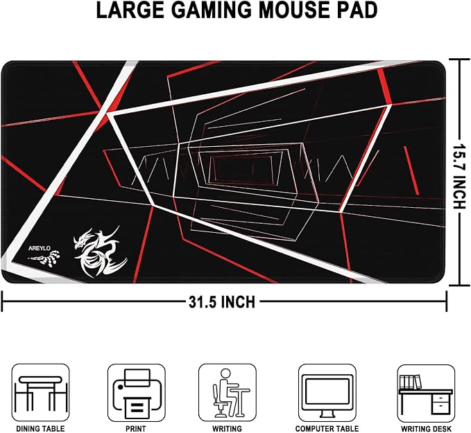 Large Gaming Mousepad, Waterproof Extra Large Mouse Pad with Stitched Edges, 31.5" x 15.7" Non-Slip Rubber Base Office Big Long Keyboard Pad for Office Gamer Home XXL, (Red Square) - Image 3