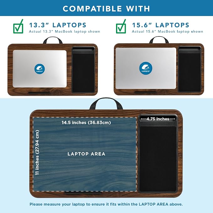 LAPGEAR Home Office Lap Desk – Dark Espresso Woodgrain, Fits 15.6” Laptops - Image 3