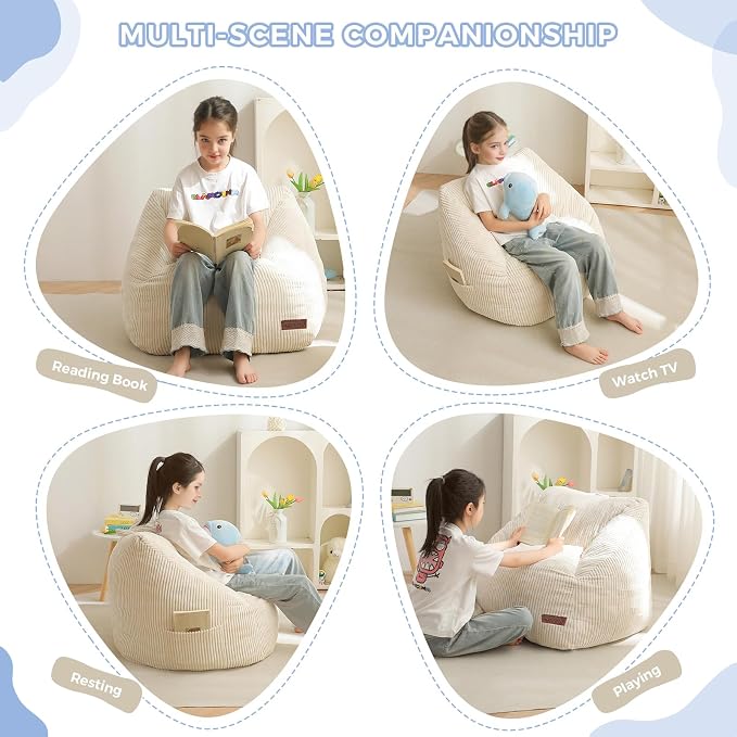 MAXYOYO Kids Bean Bag Chair, Bean Bag Couch with Handle, Comfy Toddler Chair for Boys and Girls, Accent Sofa Chair with Pocket for Gaming Reading Relaxing, Beige | Comfy Toddler Chair for Boys and Girls, Accent Sofa Chair with Pocket for Gaming Reading... - Image 4