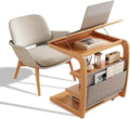 AQIMUELE Rolling Side Table, C Shaped End Table, C Table with 4 Wheels Solid Wood Small Rolling Desk with Adjustable Desktop,C Shaped End Table for Couch,Home Office(15.6" D x 23.6" W x 24.3" H) by AQIMUELE