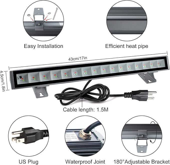 CREATESTAR LED RGB Light Bar for Wall Lighting, 48w Outdoor Wall Washer Light Waterproof IP66, Indoor Stage Party Color Changing with Smart APP/Remote Control 2 Pack - Image 7