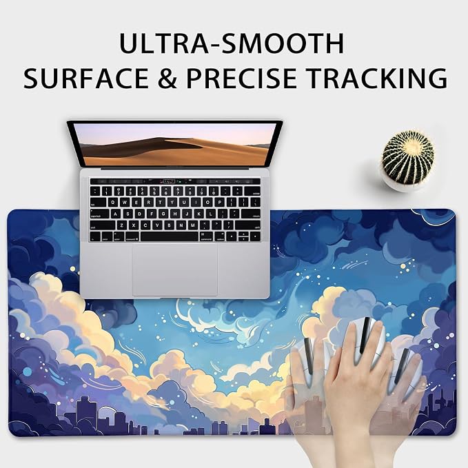 Blue Nebula Aesthetic Large Gaming Mouse Pad Desk Mat 31.5"x15.7" | Extended Mousepad, Non-Slip Rubber Base , Stitched Edges, for Computer/Laptop/Office/Home - Image 5