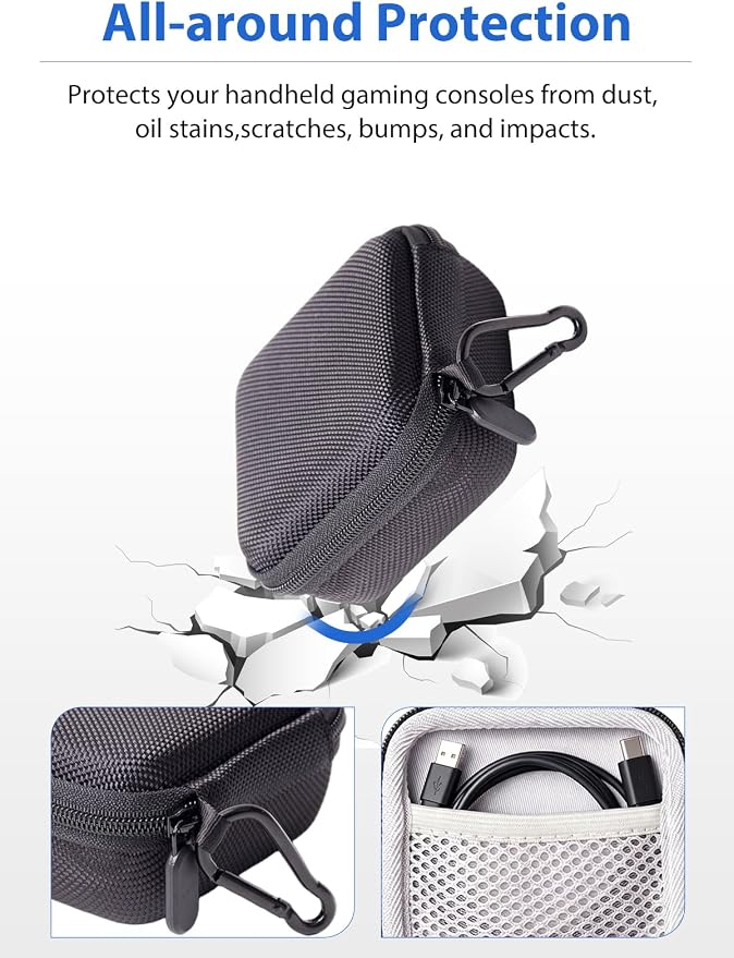 for Anbernic RG Rotate EVA Carrying Case, Hard Shell Travel Pouch with Soft Mesh Pocket, Shockproof Protective Bag with Lanyard & Metal Carabiner – Portable for Console & Accessories (Black) - Image 4