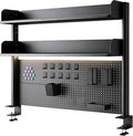 Clamp On Desk Pegboard Shelf - Metal Desktop Organizer Hutch with 2 Shelves | Storage and Display, Desk Add-On Shelf for Office, Dorm Room, Bedroom, Black, 31.4In by CHSSIH