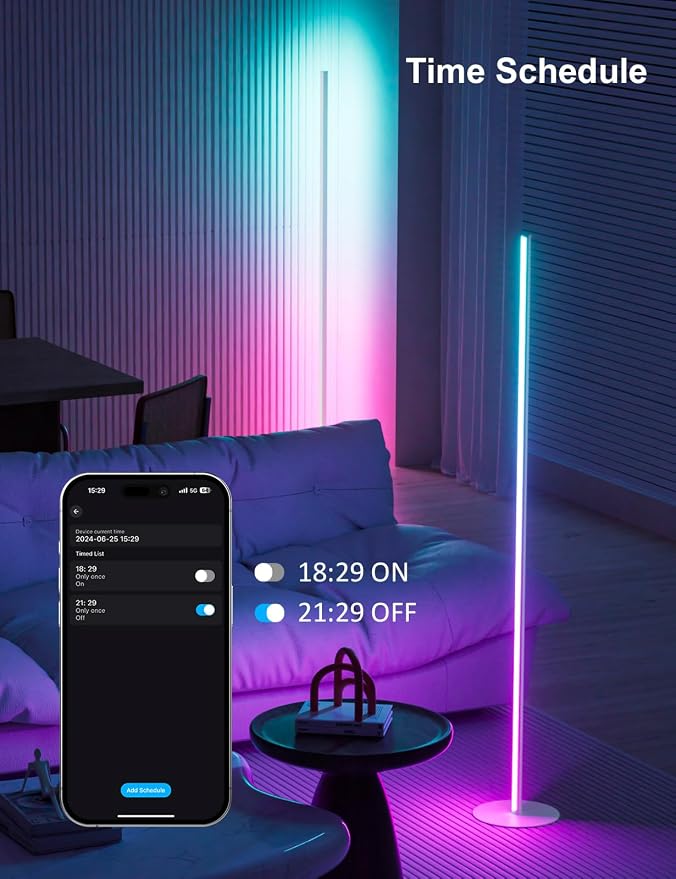 Corner Floor Lamp 2 Pack, 55" Minimalist Standing Lamp with Remote Control, Music Sync 16 Million Colors, Warm White Ambient Lighting, Color Changing LED Corner Lamp for Living Room Bedroom Gaming - Image 5
