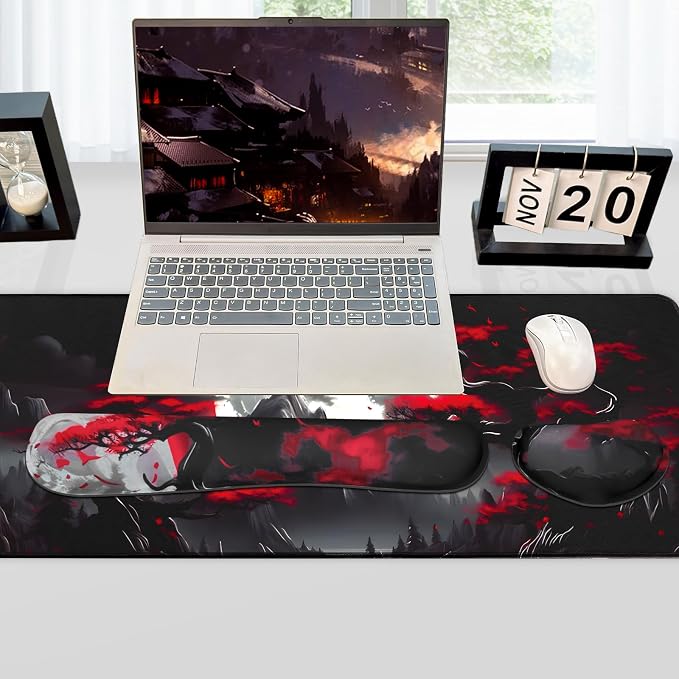 3-in-1 Large Gaming Mouse Pad Set, Anime Mouse Pad & Keyboard Wrist Rest, Memory Foam Ergonomic, Mountain Moon Scenery XL Desk Mat Set Suitable for Home Office,31.5 X 11.8 Inch - Image 7
