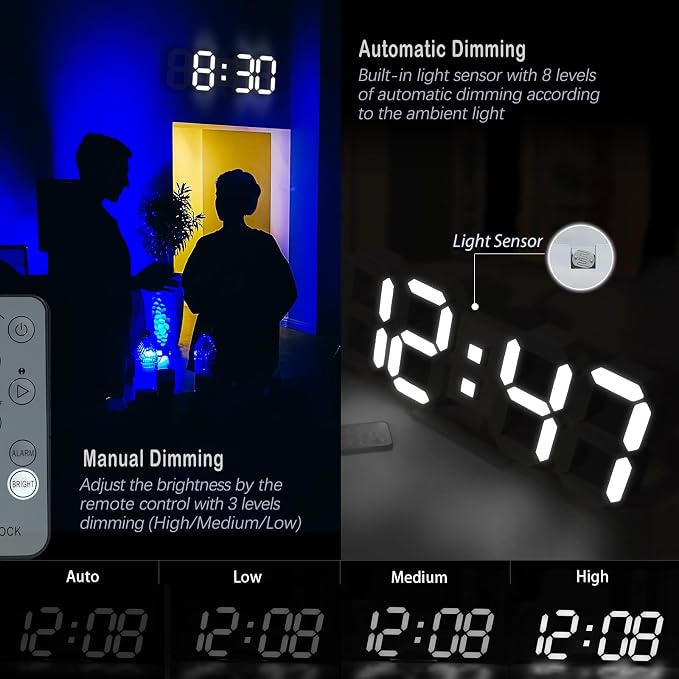 KOSUMOSU Wall Clock 15" 3D LED Digital Clock for Bedroom,Large Digital Wall Clock for Living Room Decor,Modern Aesthetic Led Clock with Remote Control - Image 2