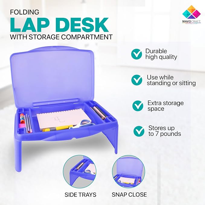 MAVOCRAFT Foldable Kids Lap Tray with Storage - Portable Lap Desk Kids & Adults - Kids Lap Desk for Breakfast in Bed, Serving Tray, Car Desk & Gaming (Purple) - Image 3