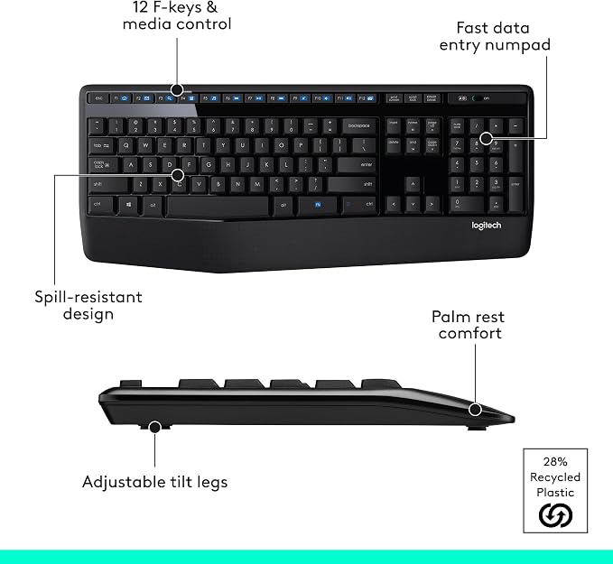 Logitech MK345 Full Size Wireless Keyboard and Mouse Combo - Black - Image 7