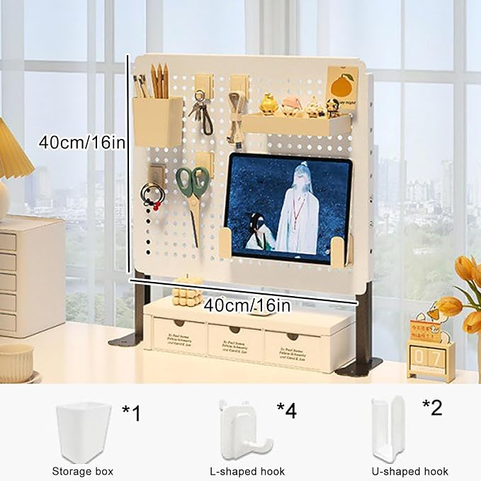 Desk Extender Steel Desktop Organizer, Desk Pegboard for Office Gaming Home, Gaming Pegboard,Pegboard for Desk,Work Desk Organizer, Standing Desk Accessories, No-Drill,A,40*40cm/16*16in - Image 7