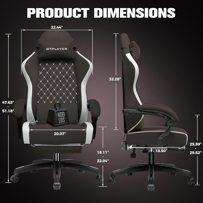 GTPLAYER Gaming Chair, Ergonomic Computer Chair with Footrest and Lumbar Support, High Back Recliner Chair 350lbs, Height Adjustable for Home Office, Brown - Image 3