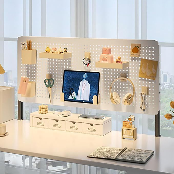 Clamp on Desk Extender Clamp-on Desk Pegboard, Privacy Panel for Desk, Magnetic Metal Peg Board with Accessories, Gaming Desk Organizer(White,40 * 80cm/16 * 31in) by JCSRYD
