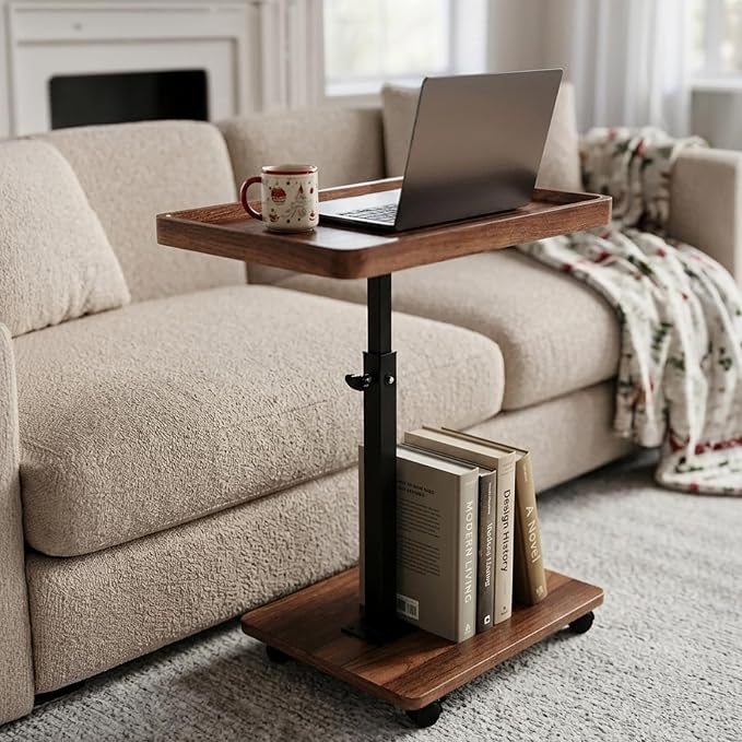 Rolling Side Table Adjustable Height, 360°Swivel C Tray Snack Table by Unknown