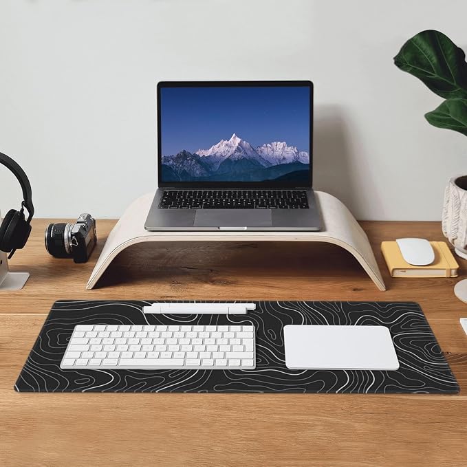 Extended Gaming Mouse Pad, Large Gaming Mouse Waterproof with Stitched Edges, Non-Slip Desktop Pad for Home and Office, Level Up Your 31.5x11.8 Inch… (Black Topographic) - Image 8