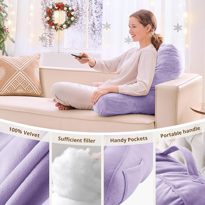 Sasttie Reading Pillow for Bed, Back Pillow for Sitting Up, Lavender - Image 5