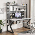 Gaming Desk, Bookshelf Desk, Home Office Computer Desk with Hutch, Gaming Desk with Pegboard, Home Desk with Built-in Bookshelf Combination, for Workspace and Study by Unknown