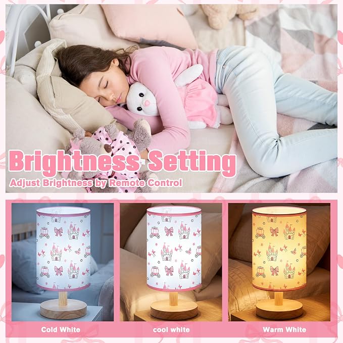 Glooglitter Pink Bow Table Lamp 3 Colors Dimmable Lights Princess Room Bedroom Decor 11.02 x 5.12 Inch Pink Castle Bow Night Light Bedside Bedroom Lamps Decoration for Desk Birthday Gifts - Image 4